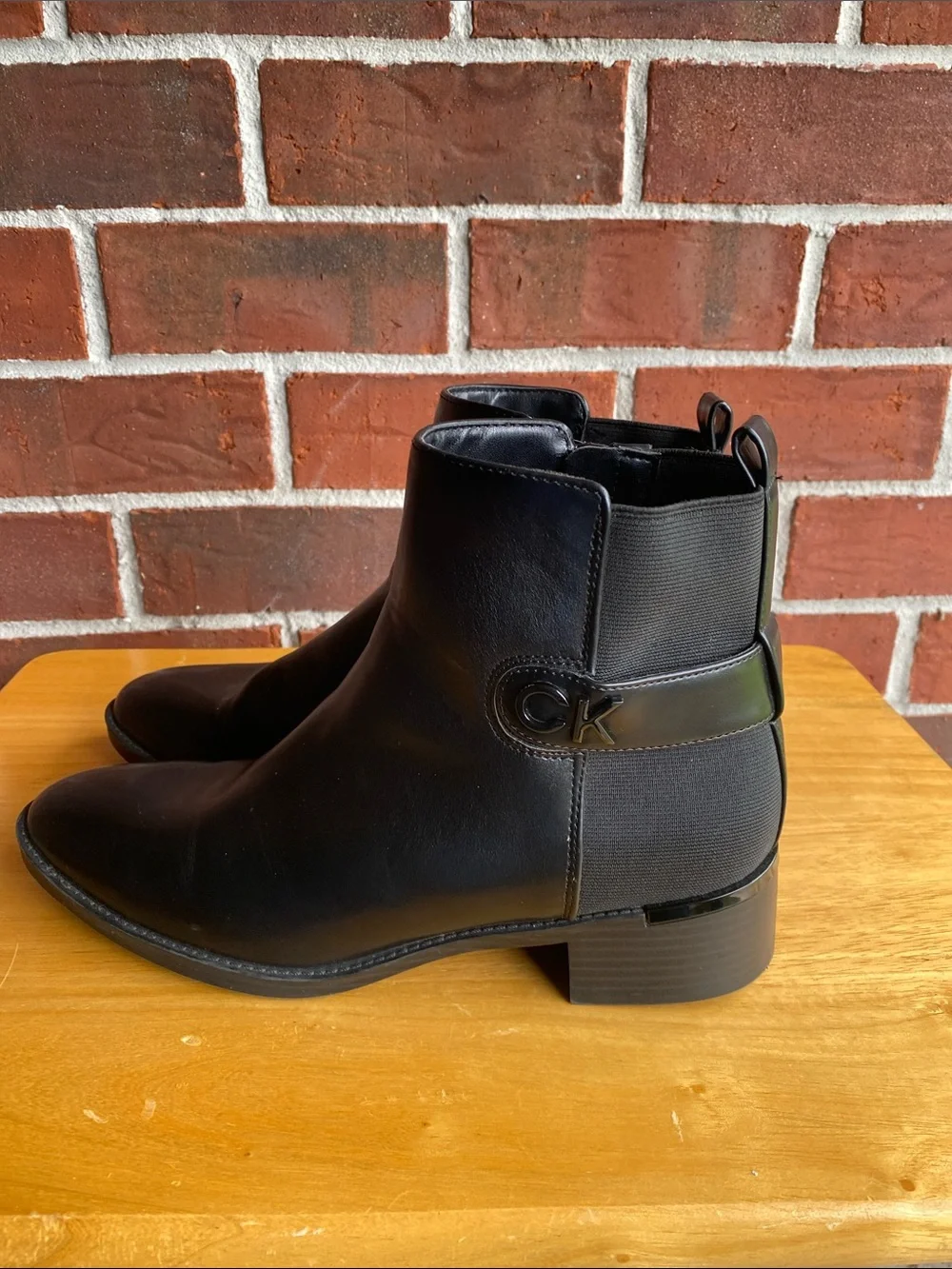 Calvin Klein Black  Ankle Boots with CK Strap Size 9